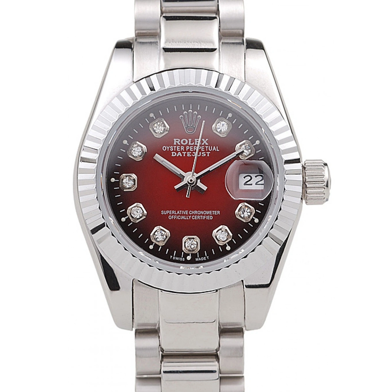 MiroTime 1015 Rolex Datejust Polished Stainless Steel Two Tone Red Dial